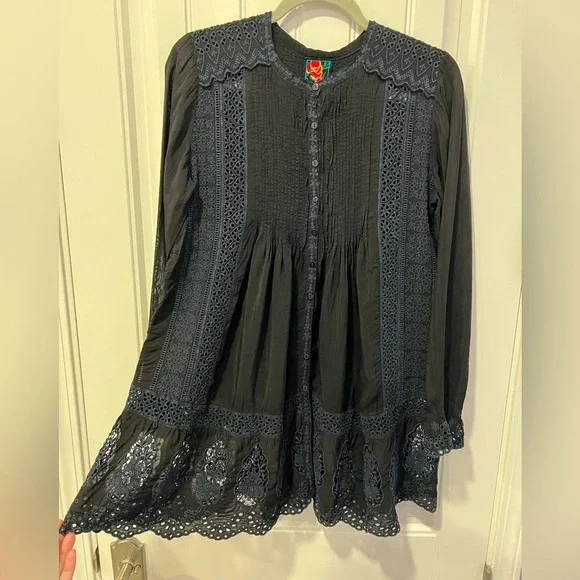 Johnny Was | Embroidered Black and Navy Blouse | Size: XS - Picture 9 of 12